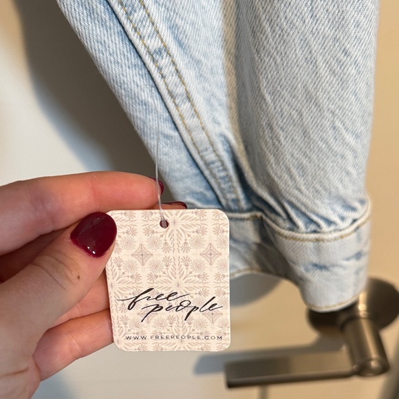 Free People Light Blue Jean Jacket with Gray Hood - Picture 3 of 5